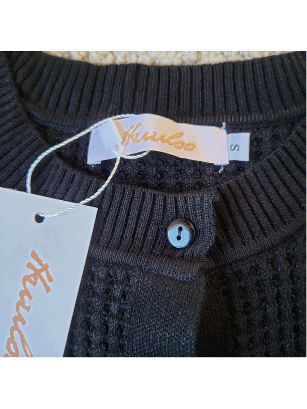Women's Huuloo Black Long Sleeve Waffle Knit Button-Up Cardigan – Size S – NWT - Picture 6 of 9